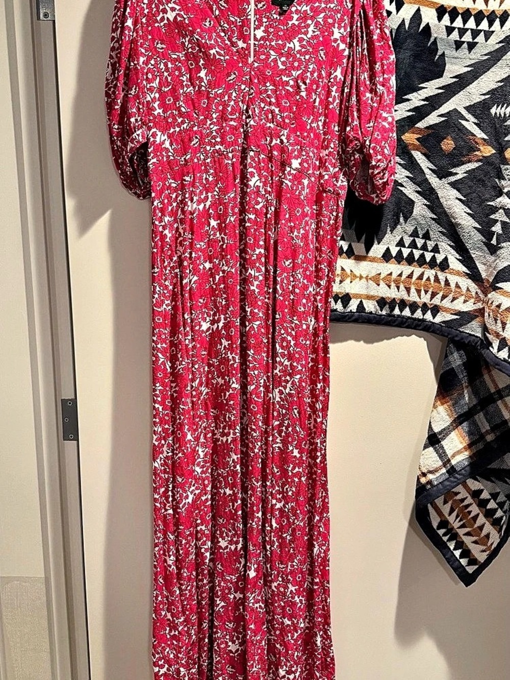 J.Crew Collection Puff-Sleeve V-Neck Maxi Dress in Drapey Floral Pink & White